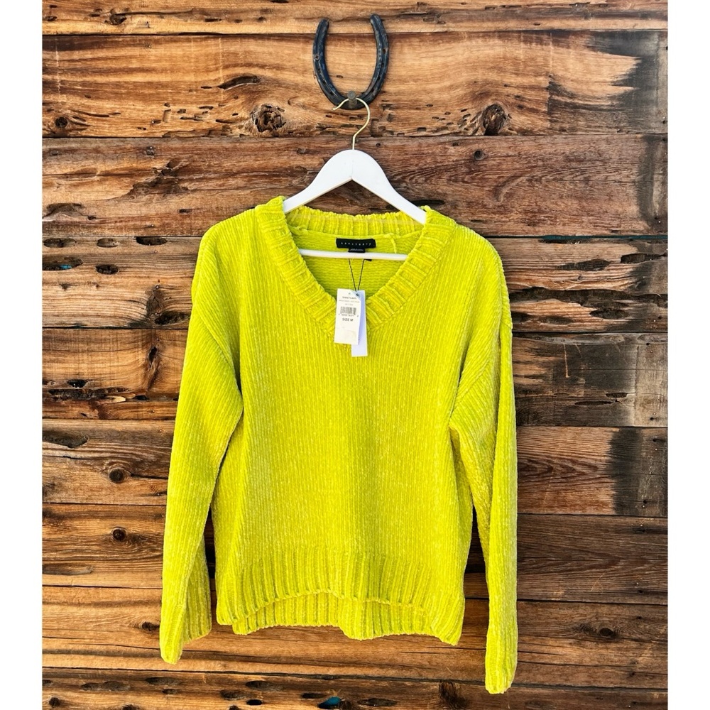 SANCTUARY | NWT Lime Green Chenille V-Neck Sweater M
